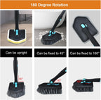 Long Handled Scrub Brush for Shower,3-in-1 Cleaning Brushes with 3 Different Function Cleaning Heads Brush for Shower Cleaning Bathroom Kitchen Walls Tub Tile (Black)
