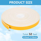 Weather Stripping Door Seal Strip (3/5 Inch X 1/16 Inch X 32Feet), Strong Adhesive, Lightproof, Soundproof, Weatherproof Foam Tape Insulation for Sliding Door, Front Door Frame, Windows- White