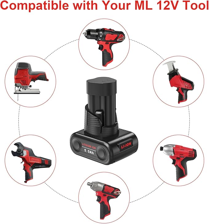 Mrupoo 2-Pack 5.0Ah Replacement Battery Compatible with Milwaukee M12 Battery 12V Lithium-Ion – Works with 48-11-2460, 48-11-2412, 48-11-2401 Cordless Tools