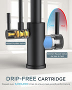 FORIOUS Black Kitchen Faucets with Water Filter, 2 in 1 Stainless Steel Pull Down Sink Faucet and Purfied Water Faucet High Arc Single Handle with Detachable Deck for 1 or 3 Hole