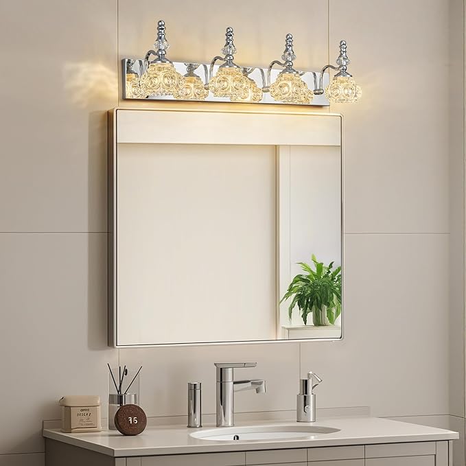 4-Light Vintage Bathroom Vanity Light Fixture Industrial Chrome with Glass Shade Vanity Light Fixtures Over Mirror Glass Bathroom Vanity Lighting Fixtures G9 Bulb Wall Lights