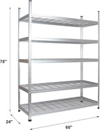 Amazon Basics 4000IBS Heavy Duty Adjustable Storage Shelving Unit, 5 Shelf, High-Grade Aluminum, Silver, 60 x 24 x 78 Inch