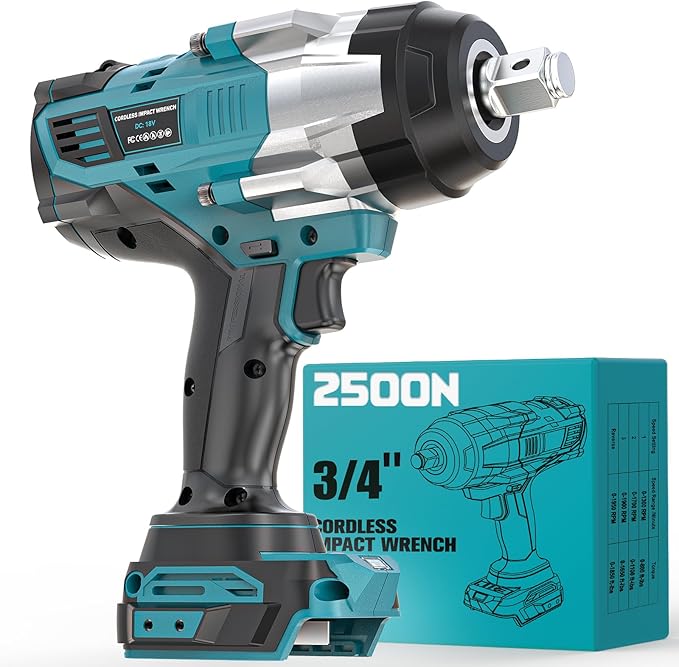 3/4" Cordless Impact Wrench Compatible with Makita 18V Battery: 1850FT-LBS(2500N.m) High Torque Impact Driver, Auto-Stop Reverse, 4-Speed Heavy Duty Impact for Car/Truck/Mower(Bare Tool)