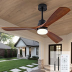 52 Inch Ceiling fans with Lights and Remote,Wood Outdoor Ceiling Fan for Patios with Dimmable LED Light,3 Blades Walnut,Noiseless Reversible DC Motor,Modern Fan for Indoor,Farmhouse