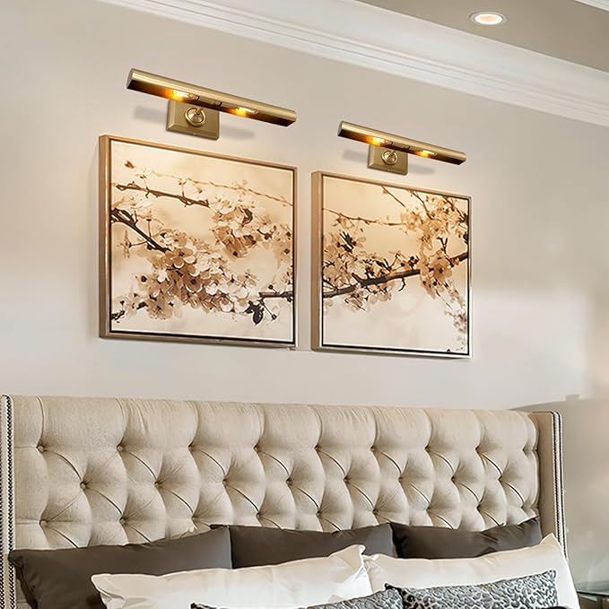 Picture Light for Wall, 18in Brass Painting Sconce Poster Light, Hardwired Picture 2 Lighting Dimmable Art Display Light for Picture Frame Wall Gallery Bedroom Living Room-Included Bulbs (Gold)