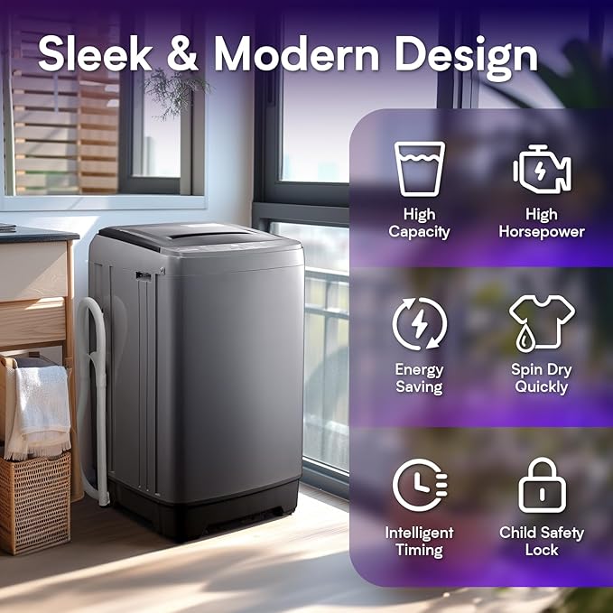 Portable Washing Machines 17.8LBS Full Automatic Clothes Washer and Spinner Combo with 10 Programs and 8 Water Levels, Compact Laundry Wash Spin Dryer for Apartment RV Dorm Home, Grey