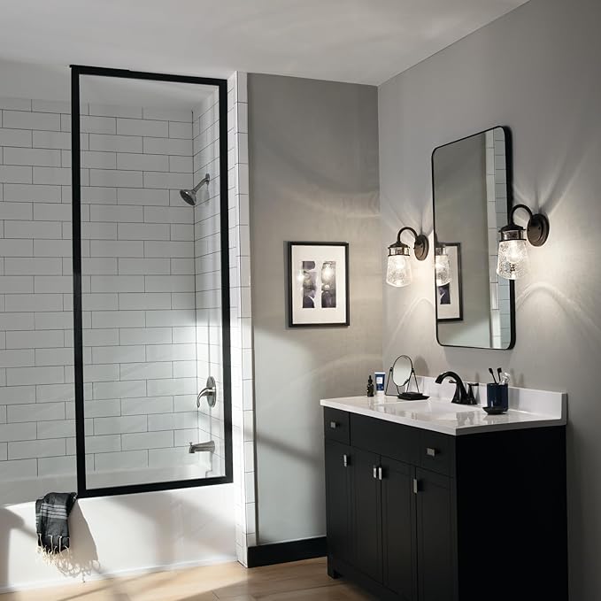 Kichler Lyndon 11.25" Wall Sconce in Architectural Bronze, 1-Light Indoor Outdoor Wall Light with Clear Seeded, (11.25" H x 5" W), 49444AZ