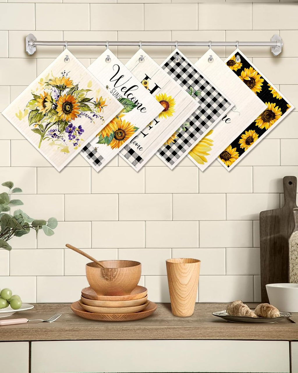 6 Pack Swedish Dishcloths for Kitchen - Reusable Dish Cloths for Washing Dishes Absorbent Cute Funny Kitchen Towels Cleaning Sponge, Sunflower