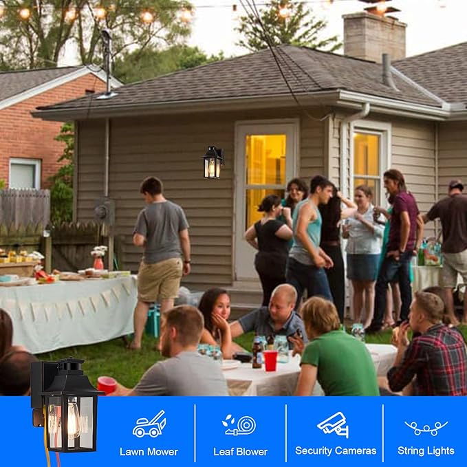 Porch Lights with GFCI Outlet,Dusk to Dawn Motion Sensor Outdoor Lights,3 Light Modes Black Front Door Lights,Waterproof Outside Wall sconces for House Patio Garage (2 Pack)