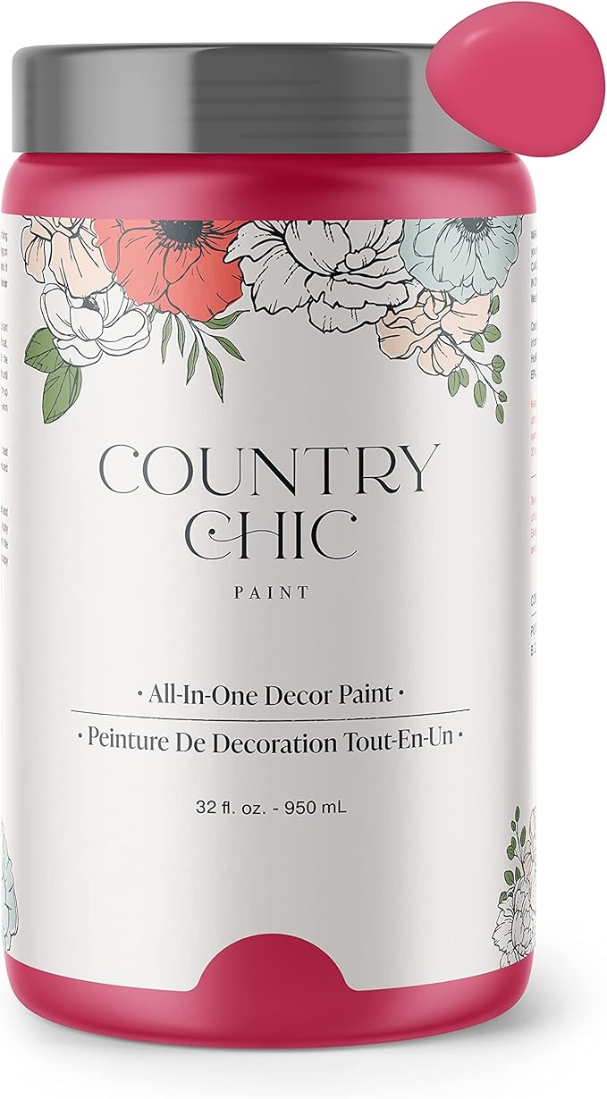 Country Chic All-in-One Chalk Paint for Furniture, Cabinets, Home Decor, Eco-Friendly, Matte Finish, Built-In Primer & Top Coat for Wood, Metal - Raspberry Sorbet (Pink) - Quart 32 oz (950 ml)