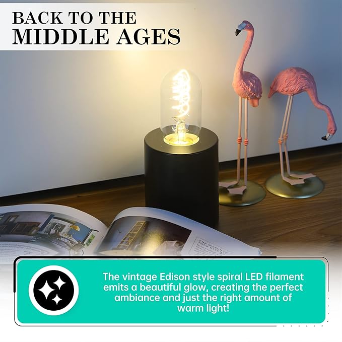 AMDTU Vintage LED Edison Bulb Super Thin Spiral Filament 2700K Soft White, Non-dimmable T45 Incandescent Tubular Light Bulb 40 Watt Equivalent, Clear Glass Light Bulb 4W 120V E26 Base, 4 Pack