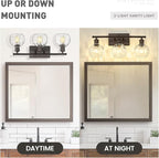 zeyu Farmhouse 3 Light Vanity Lighting, 21.4'' Bathroom Mirror Wall Light, Oil Rubbed Bronze Finish with Clear Hammered Globe Glass, ZJF63BG-3W ORB-WG