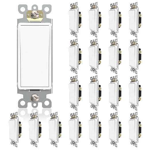 ThunderWay Matte White Single-Pole Decorator Wall Light Switch, Decorative Paddle Rocker Switch Replacement, 15A 120/277V, UL Listed for Residential Grade Applications, 20 Pack