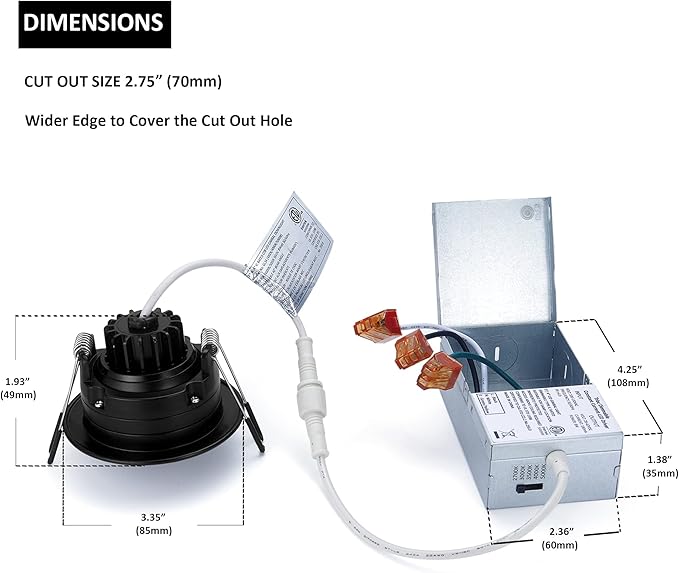 Canless Recessed Gimbal Downlight Rotatable-Spotlight 5 CCT 3 Inch Eyeball Ceilling Potlight, Dimmable Recessed Lights Fixture with Junction Box, 8W CCT Adjustable, Black Round Trim, 6 Pack