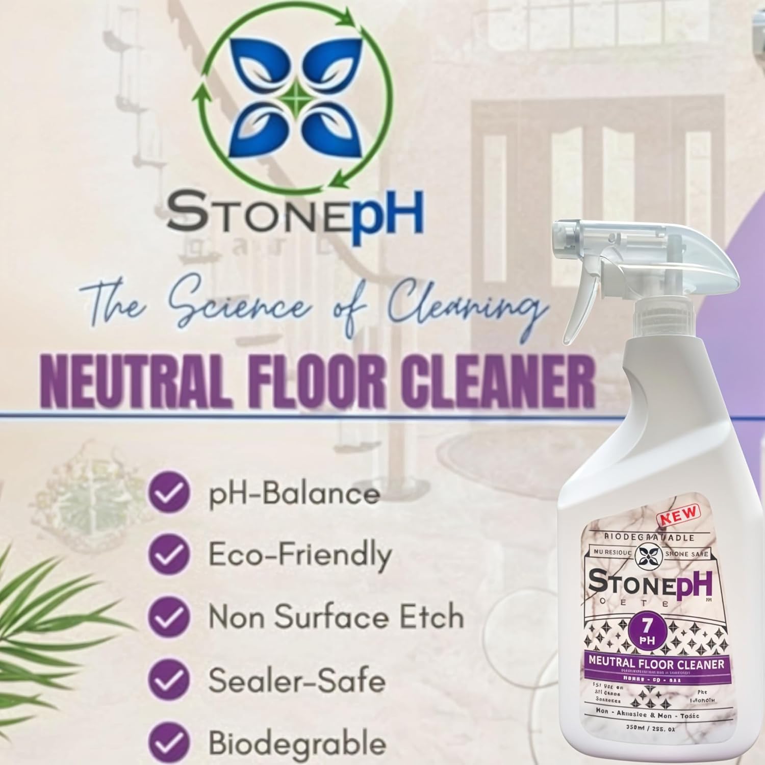 Natural Stone Cleaner - Limestone, Slate & Travertine Cleaner - Natural Stone Shower Cleaner For Marble - Concentrated PH Neutral Floor Cleaner Lavender (25 Fl. Oz)