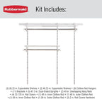 Rubbermaid Configurations Custom Closet Kit 3-6 Ft. Adjustable Metal Wire Shelving White Finish Expandable Organization System Hardware Included for Home Closet/Pantry/Laundry/Mudroom