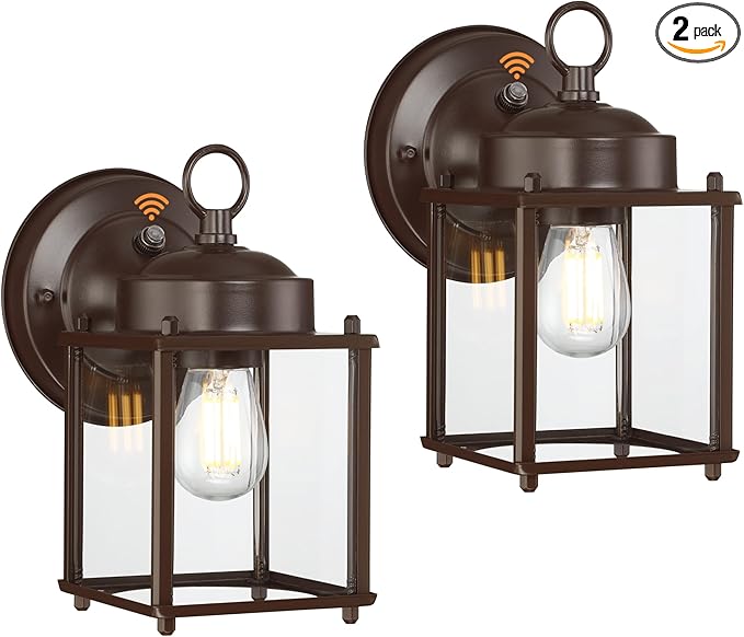 GRUENLICH Dusk to Dawn Outdoor Wall Lantern, Exterior Wall Sconce Light Fixture, Outside Porch Lighting with Clear Glass for House, Patio, Bronze, 2 Pack