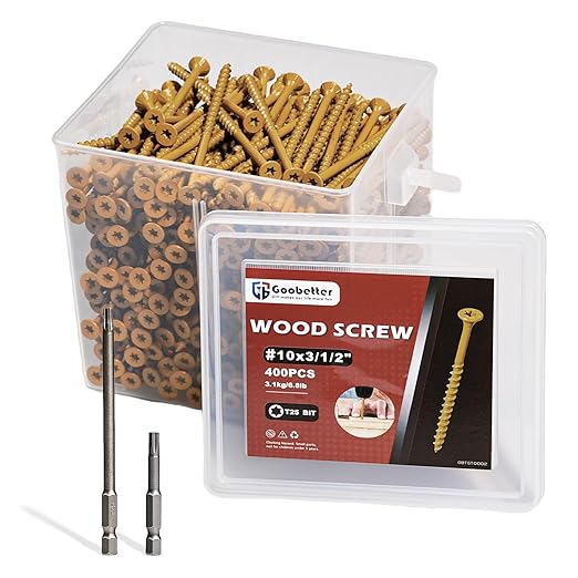 Deck Screws 3-1/2 Inch, 400 Pcs Wood Screws #10 x 3-1/2", Rust Resistant, Exterior Construction Fence Screws, Torx/Star Drive Head, 2 Pcs T25 Star Bits Included, Yellow