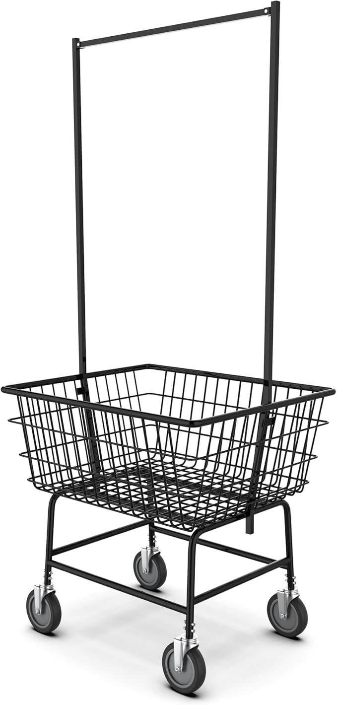 LVP Big Brother Commercial Laundry Cart with Dual Pole Rack 2.78 Bushels (Matte Black Vinyl Rust Coating, Regular)