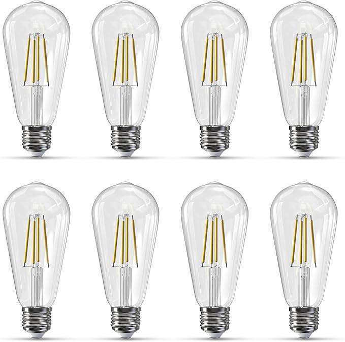 Jensense Edison LED Light Bulbs E26 Bulb 60 watt Equivalent Dimmable Light Bulbs 4000K Natural White Vintage 7W Edison Bulbs 110V 120V 800 Lumen CRI90, 8 Pack