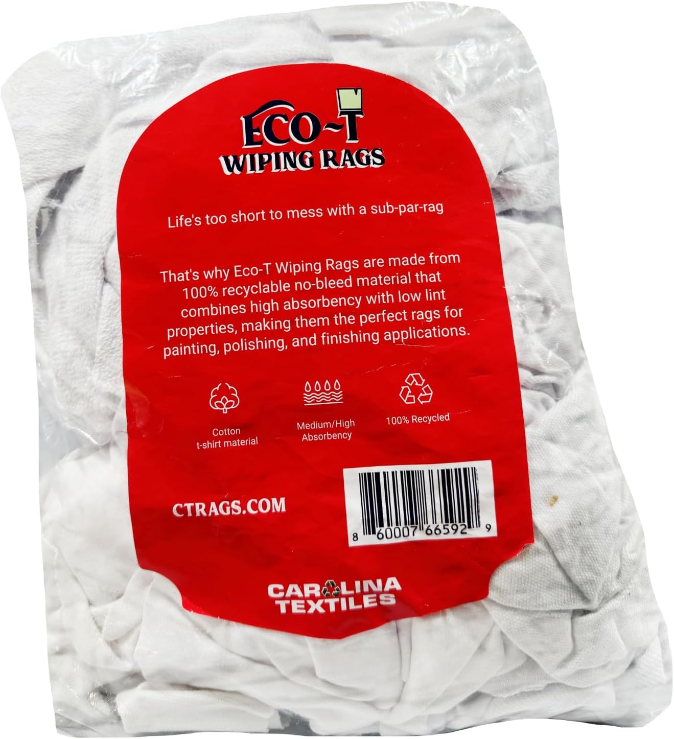 1 Lb Bag Eco-T Paint Rags - White T-Shirt Material, 100% Recycled, Eco-Friendly, High Absorbency, Low Lint, Low-Cost, Painting and Cleaning Cloth