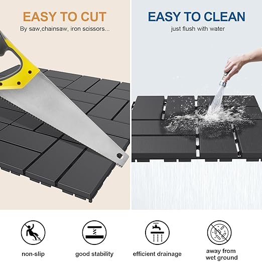 Goovilla Plastic Interlocking Deck Tiles, 9 Pack Outdoor Patio Flooring, 12"x12" Interlocking Decking Tile Outdoor All Weather Use, Waterproof Patio Pavers for Pool Balcony Backyard Porch, Dark Grey