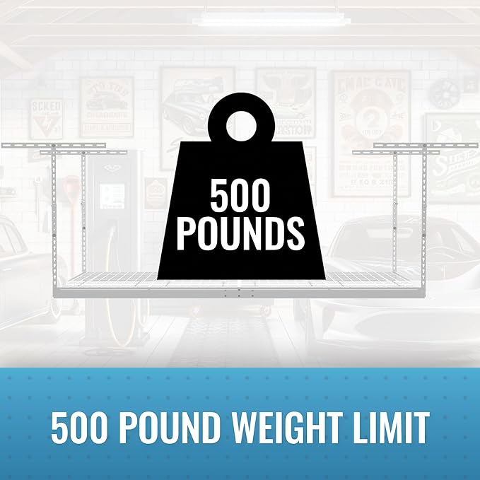 2-Pack 4 x 8 MonsterRax Overhead Garage Storage Rack, Ceiling Racks for Garage, Organization Shelving, Adjustable Hanging Shelf, White, 24"-45" Height Adjustment,