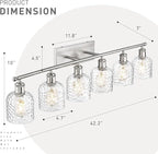 zeyu 6-Light Bathroom Wall Light Fixture, 42 Inch Modern Nickel Vanity Lighting Fixtures for Bedroom, Brushed Nickel Finish with Clear Hammered Glass, ZJF63B-6W BN