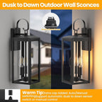 19 Inch Large Dusk to Dawn Outdoor Wall Light for House Exterior, 3-Light Outdoor Light Fixtures Wall Mount, E12 Black Modern Outside Porch Light Fixtures for House Garage Porch Patio Lights