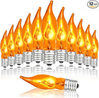 12 Pack C7 Orange Flickering Flame Light Bulbs, 1W 120V E12 Flame Replacement Bulbs for String Lights, Great for Indoor Outdoor Patio Garden Home Party Christmas Halloween Decorations