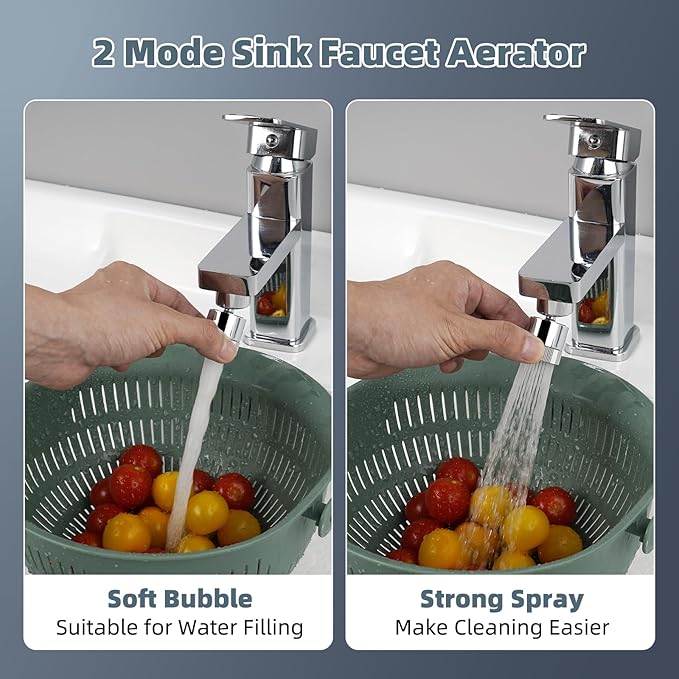 Hibbent Dual Water Flow Kitchen Sink Sprayer - 360-Degree Swivel Bathroom Faucet Aerator - Easy to Control Water Sprayer by One Hand - 2.5 GPM - 55/64 Inch - 27UNS Female Thread - Chrome