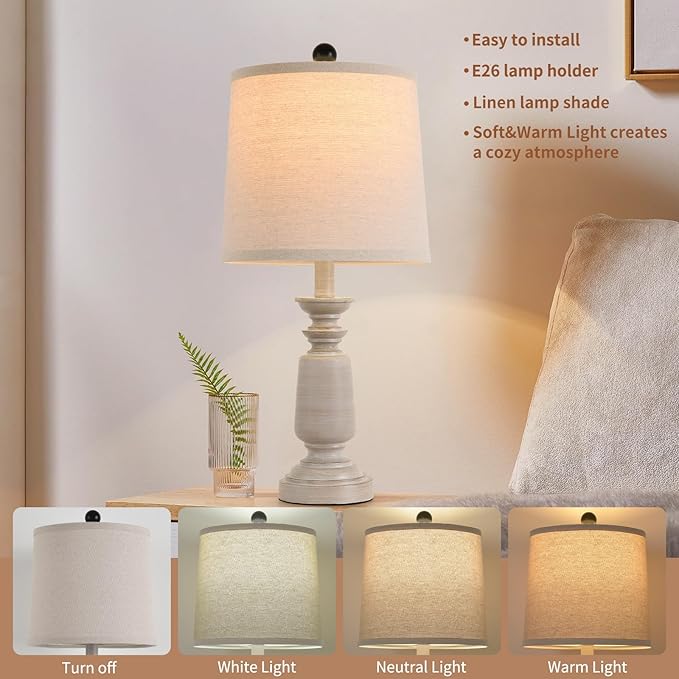 Terpsichore Lamps Set of 2 Modern Farmhouse Table Lamp Bedside Reading Lights Living Room End Lamps Bedroom Night Light,High 22.5 Inch,Light Wood Grain,with Fabric Lamp Shade,Bulb Not Included