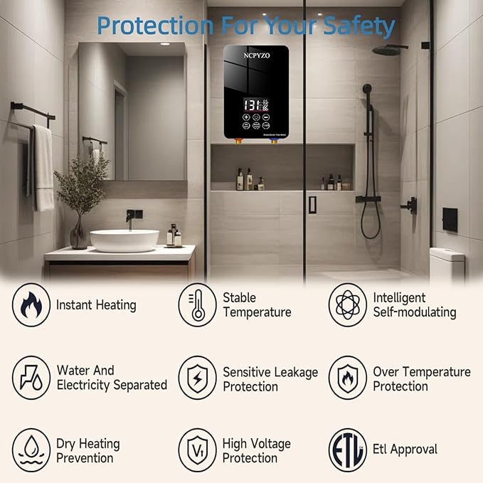 Tankless Water Heater Electric 240V-7000W. Instant Water Heater for Kitchen、Bathroom、Under Sink.On Demand Hot Water Heaters Electric with Digital Display.Continuous Flow Point of Use On Demand Heating