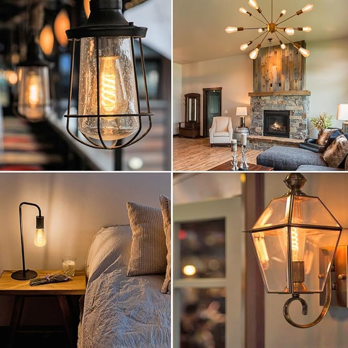 12 - Pack 40W Dimmable LED Edison Bulbs, E26 Base Vintage Light Bulbs - Warm 2700K Filament Edison Light Bulbs for Chandeliers, Pendants & Lamps