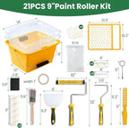 Voomey 21PC 9 Inch Paint Bucket - Paint Roller Kit with Bucket Liner, Includes Roller Frame & Microfiber Covers, Professional Wall Painting & DIY Projects
