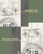 2 Lights Bathroom Light Fixture, 15 Inch Brushed Nickel Bathroom Vanity Lights Over Mirror, Modern Farmhouse Bath Wall Sconce Light with Clear Glass, WL9167-2C