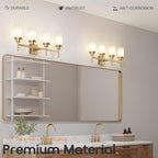 Wall Light Fixtures 4-Light Over Mirror, Gold Vanity Lights with White Frosted Glass Shade, Wall Sconces for Bathroom Washroom Kitchen T001GD-L4