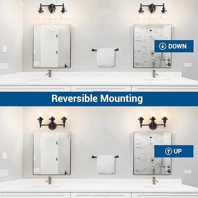 DEWENWILS Bathroom Light Fixtures, 5-Piece All-in-One Bathroom Vanity Lights Over Mirror, 3-Light Bath Wall Mount Sconce with Clear Glass Shade, Towel Bar, Ring, Robe Hook, Toilet Paper Holder