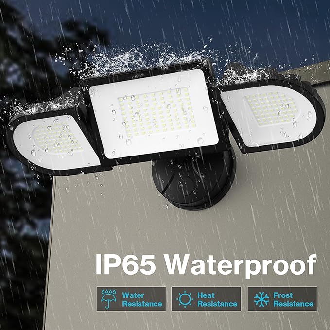 Olafus 130W Flood Lights Outdoor, 13000LM Super Bright LED Flood Light, IP65 Waterprooof Outdoor Flood Light Fixture, 3 Adjustable Heads, 6500K Exterior Security Lights for Yard, Garage, Black