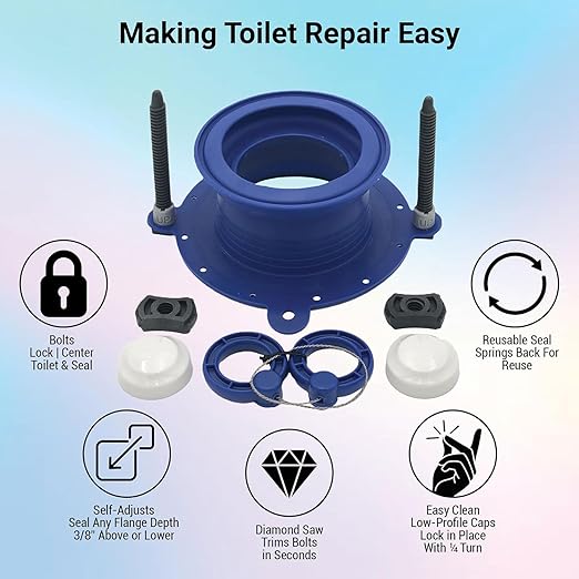 One N Done Toilet Flange Repair Kit – Complete Toilet Wax Ring Replacement Kit – Durable Waxless Toilet Ring – Includes Toilet Flange Bolts, Toilet Bowl Caps, and Toilet Flange Extension Kit (10 Pack)