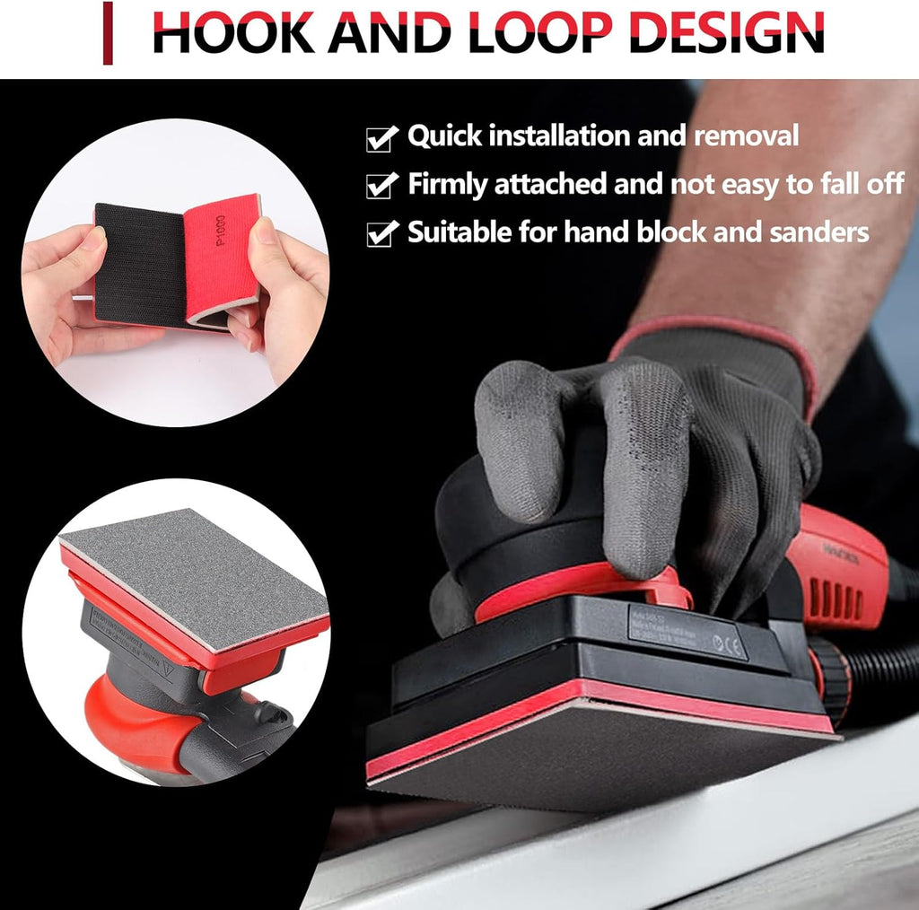 32-Pack 3x4 Inch 400 Grit Hook & Loop Sanding Sponges - Wet/Dry Foam Pads for Medium-Grit Surface Leveling on Wood, Metal & Automotive