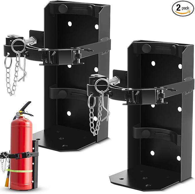 Zonon Heavy Duty Fire Extinguisher Mount Bracket Metal Fire Extinguisher Holder Wall Mount for Home Car Truck, Mini, Small, and Medium Sized(Fits 10lb,Black,2 Pcs)