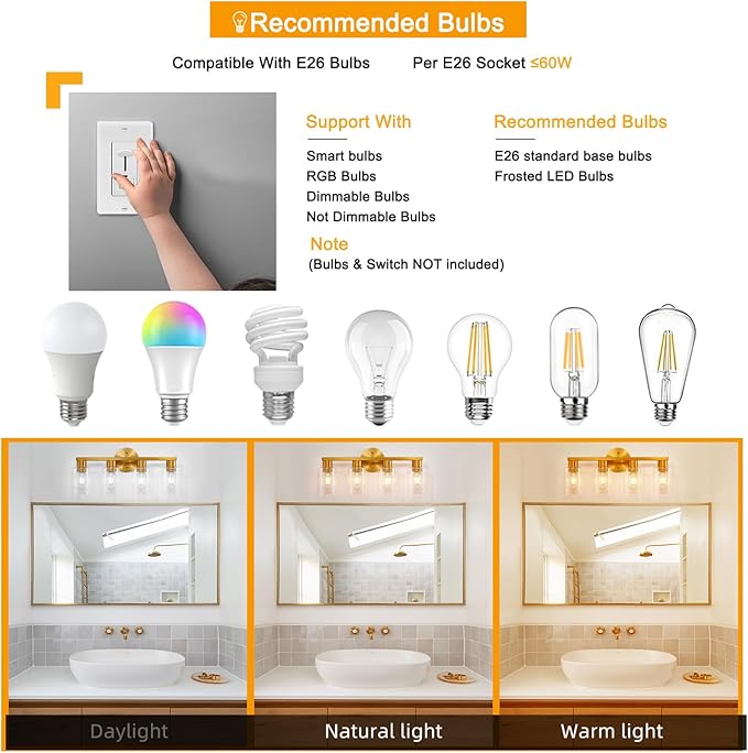 4 Light Gold Bathroom Vanity Light, Brushed Brass Bathroom Light Fixtures with Clear Glass Shade, Modern Wall Lamp Sconce Lighting for Bath Mirror Bedroom Living Room Hallway Porch