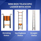 JADDUO Telescoping Ladder,12.5 FT Extension Ladder with Hook, Iron Lightweight Telescopic Ladder for Household and Outdoor Working