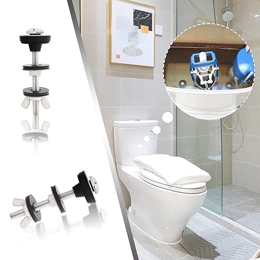 Universal Toilet Tank to Bowl Bolts Kit, Heavy Duty Toilet Bolts, Waterproof Stainless and Rubber Washers Gaskets with Extra Long Nut Screw for Fastening (Silver) (2, Short)