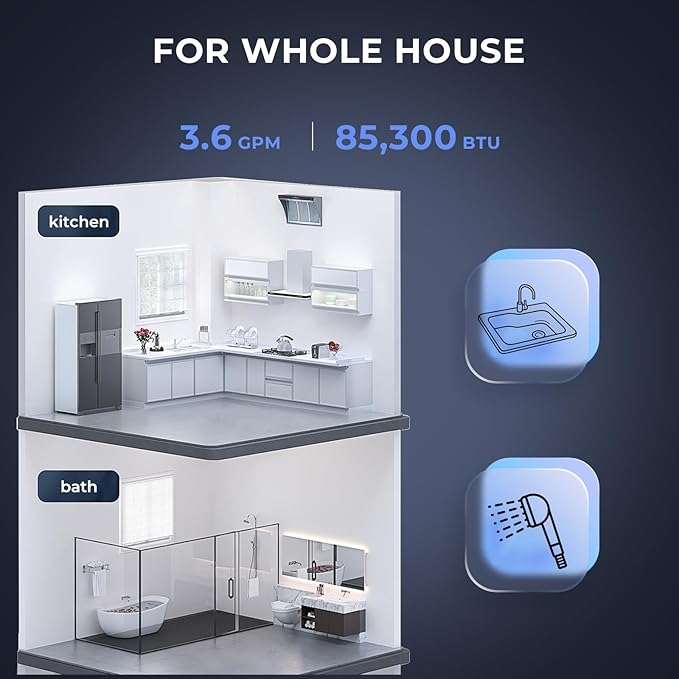 CAMPLUX Climatech 7 Tankless Water Heater Gas 3.6 GPM, 85,300 BTU On Demand Instant Hot Water Heater Natural Gas Tempered Glass Panel, Indoor Installation, CA360WNG