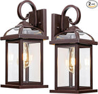 Bronze Outdoor Wall Lanterns Aluminum Anti-Rust Porch Lights 2-Pack, Exterior Light Fixtures IP65 Waterproof Clear Glass Brown Outdoor Sconces Lamps Wall Mount, Oil Rubbed Bronze