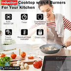 K&H SIGNATURE SERIES 4 Burner 24 Inch Built-in Induction FLEX Electric Stove Top Ceramic Cooktop SLIDER Touch Control 240V 6800W IN24-6004FLX