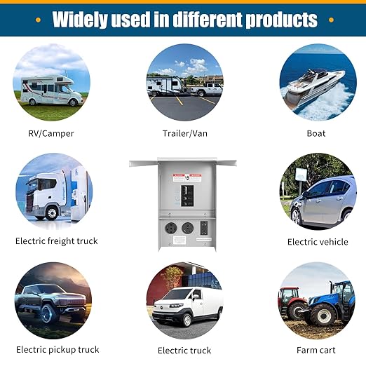 RV Electrical Outlet Panel with Breaker Temporary Power Outlet Panel RV Circuit Breaker Box with 20,30,50-Amp Receptacle Installed Weatherproof RV Power Outlet Box