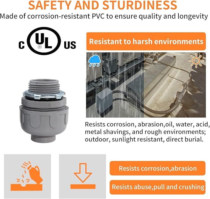 2Pack 2 Inch Liquid Tight Connector PVC Electrical Conduit Fittings Straight 180 Degree Flexible Conduit Connector for Home Kitchen Bathroom Tube Tool Supplies,UL Listed(2Pcs)